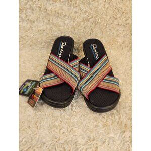 Skechers Memory Foam Stretch Woven Platform Sandals, Size 6
